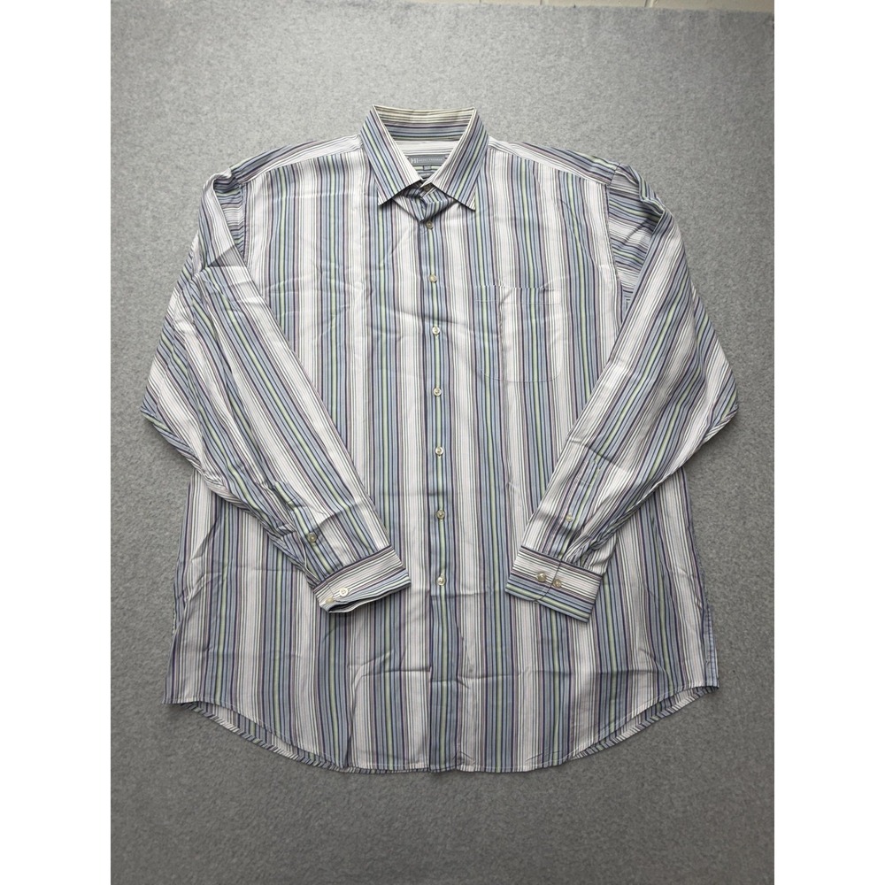 Hickey Freeman Dress Shirt Mens XLT Multicolor Stripe Cotton Woven Italy Tall